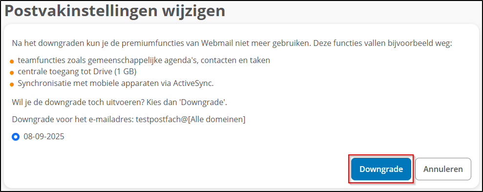 Downgrade bevestigen Downgrade bevestigen