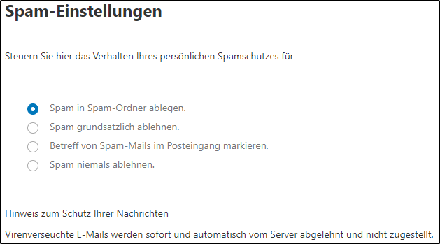 Spam-Einstellungen Spam-Einstellungen
