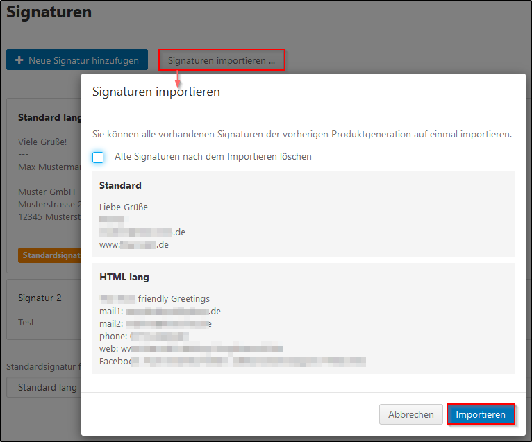 Signatur importieren Signatur importieren