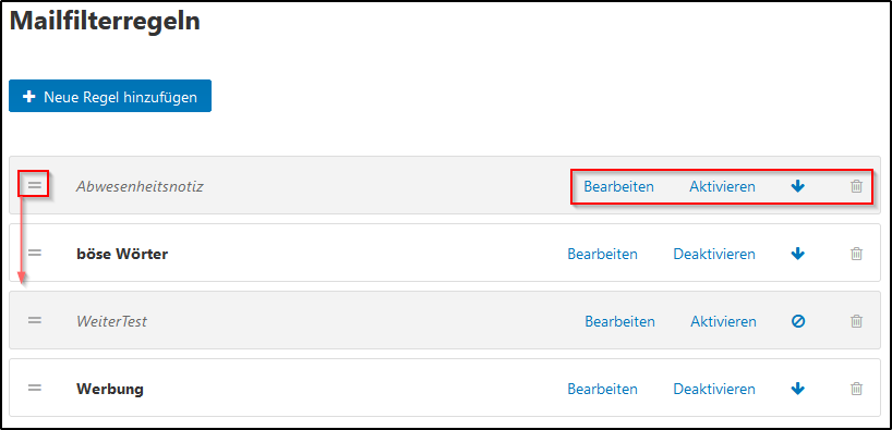 Einstellungen Filterregeln Einstellungen Filterregeln