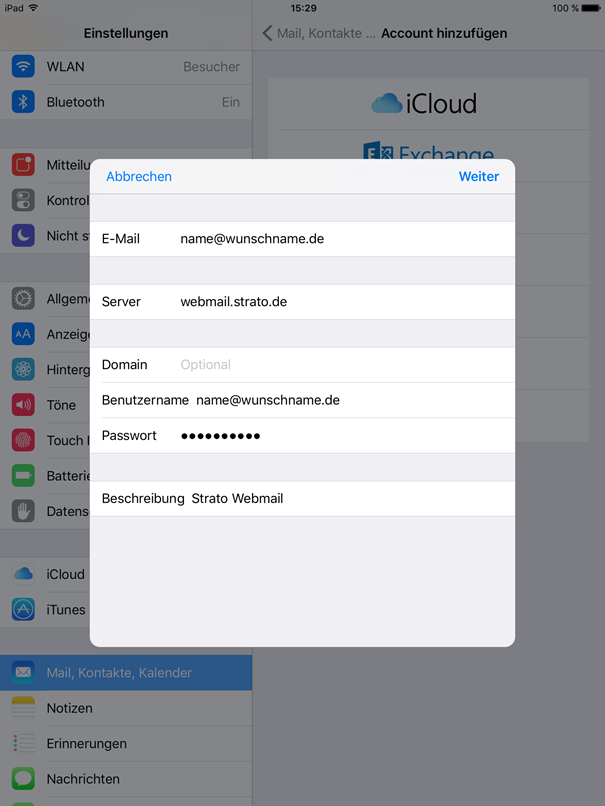 STRATO Webmail Premium: Exchange Konto auf einem Smartphone/Tablet 