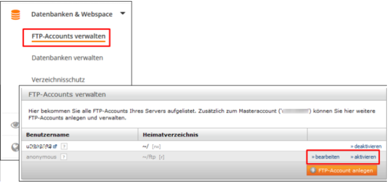 FTP-Accounts bei Managed Servern bearbeiten | STRATO