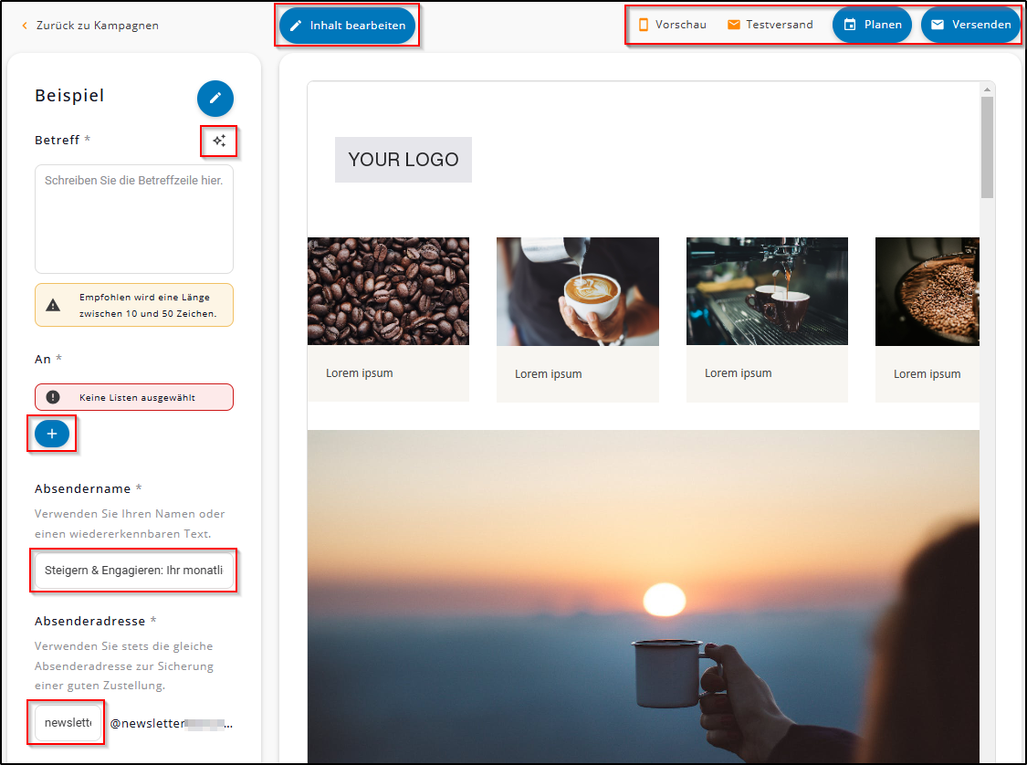 E-Mail-Kampagne bearbeiten E-Mail-Kampagne bearbeiten