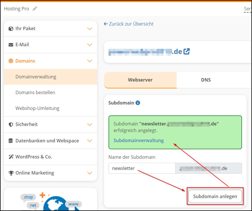 Subdomainverwaltung Subdomainverwaltung