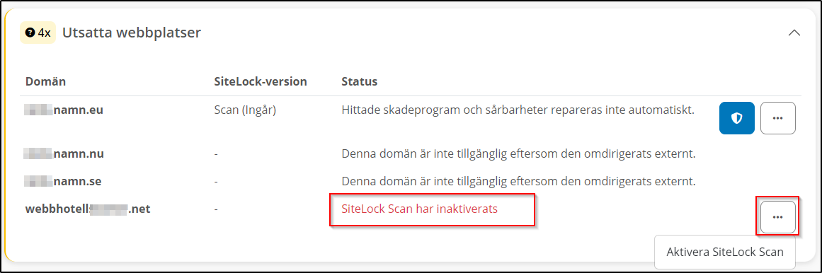 Aktivera SiteLock Scan Aktivera SiteLock Scan