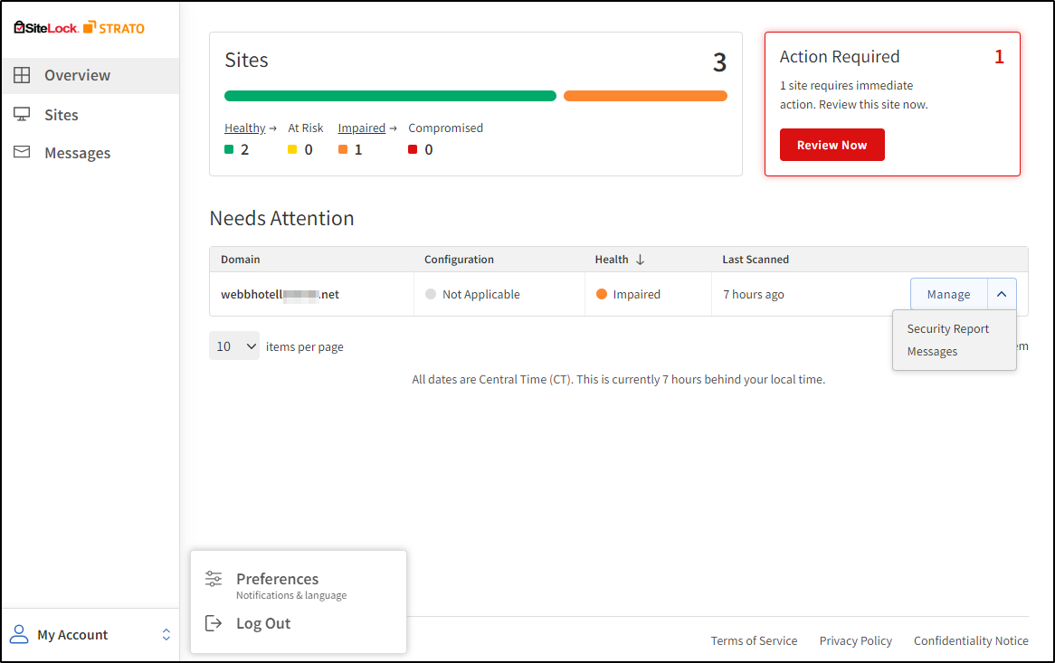 SiteLock dashboard overview SiteLock dashboard overview