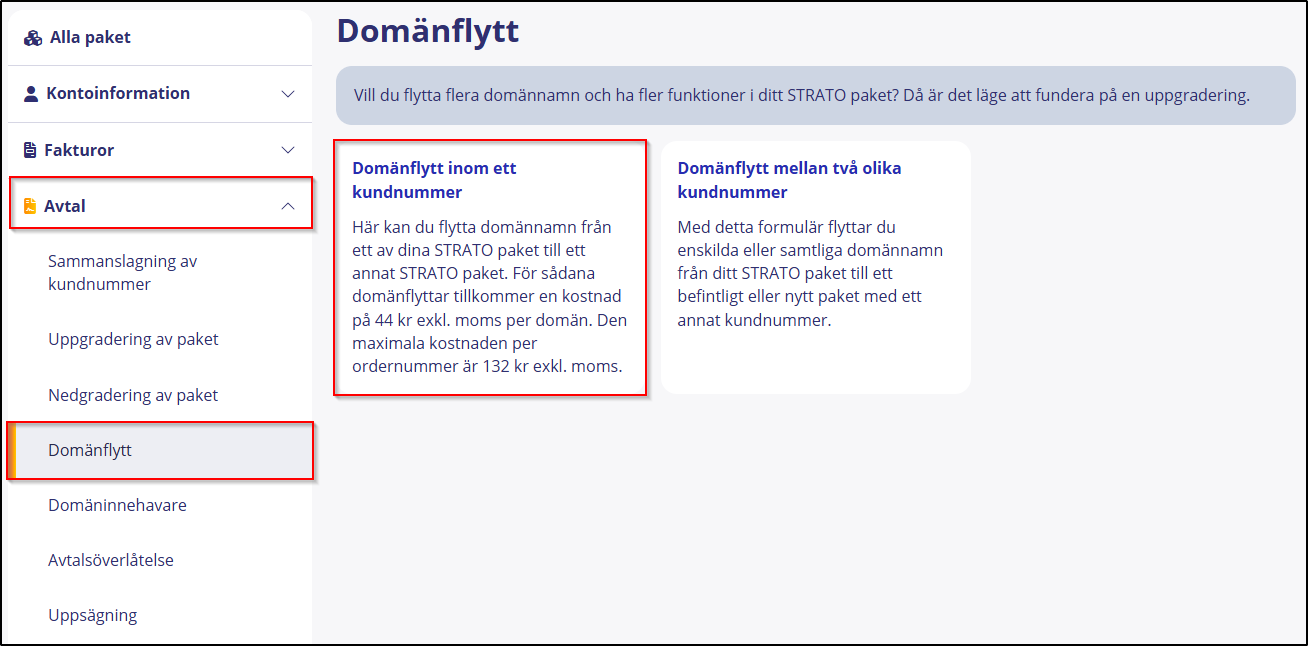 Domänflytt inom ett kundnummer Domänflytt inom ett kundnummer