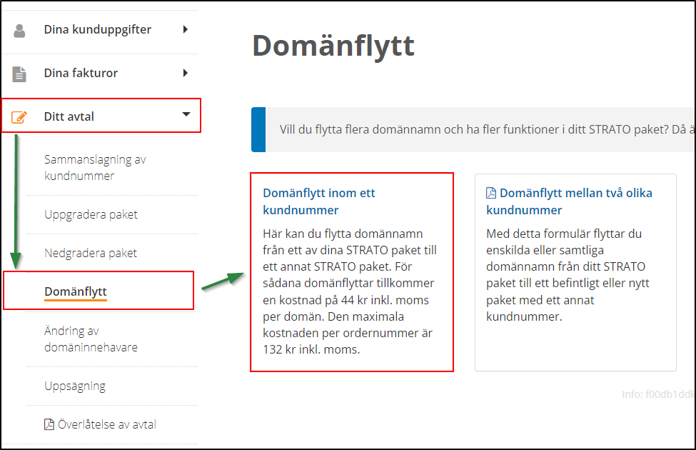 Utföra intern flyttning av domän (split) | STRATO