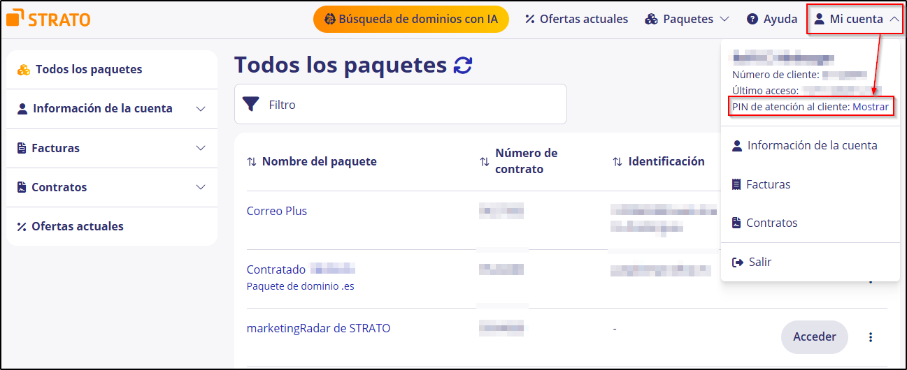 PIN cliente Mostrar PIN cliente Mostrar
