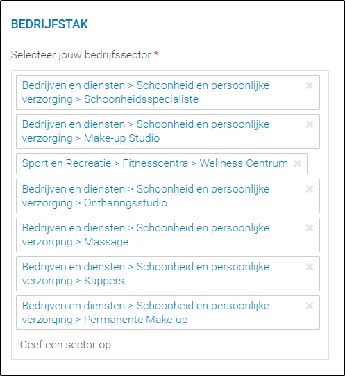 listingCoach - branches Selecteer de branches waarin je actief bent