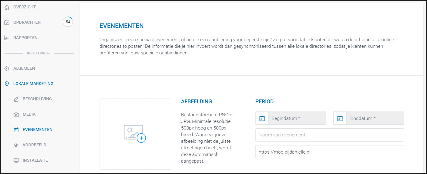 listingCoach evenementen Evenementen en acties instellen