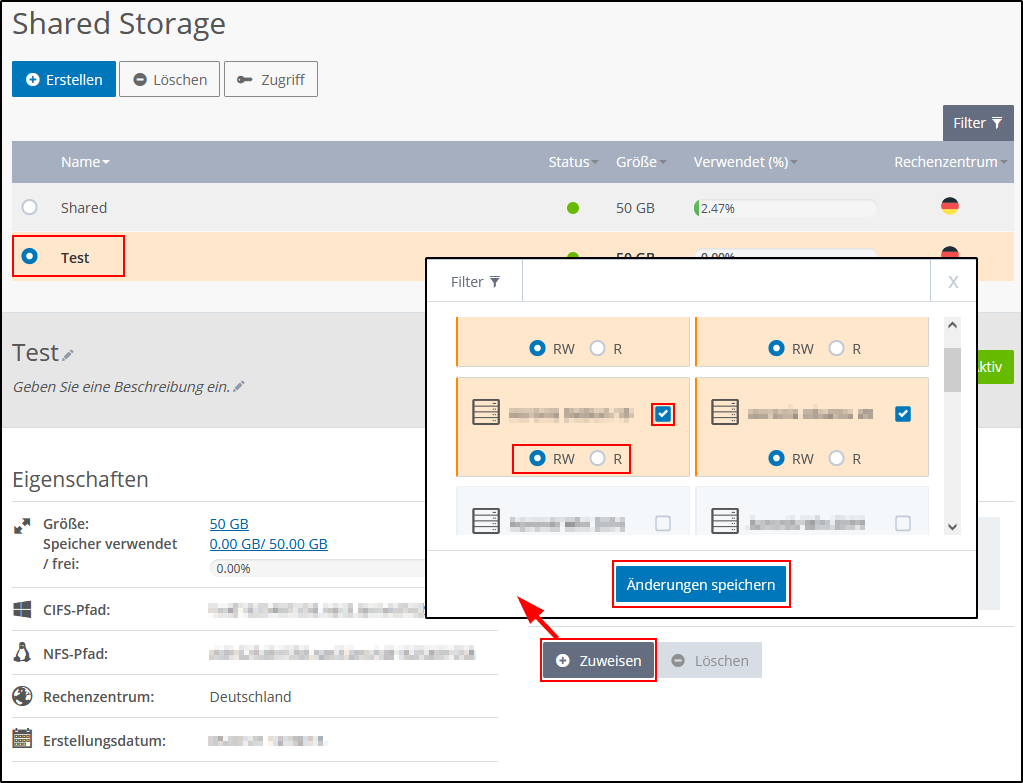 Shared Storage zuweisen