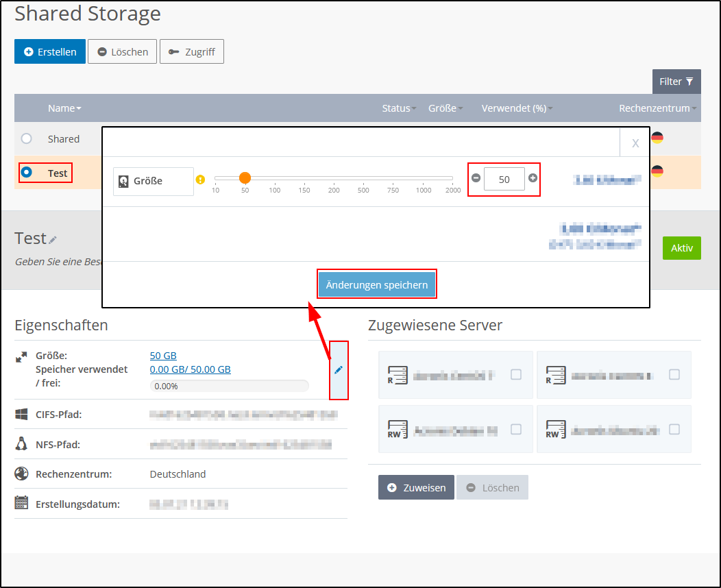 Shared Storage bearbeiten