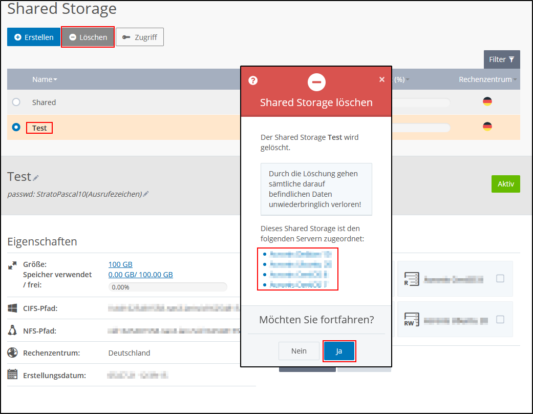 Shared Storage löschen Shared Storage löschen