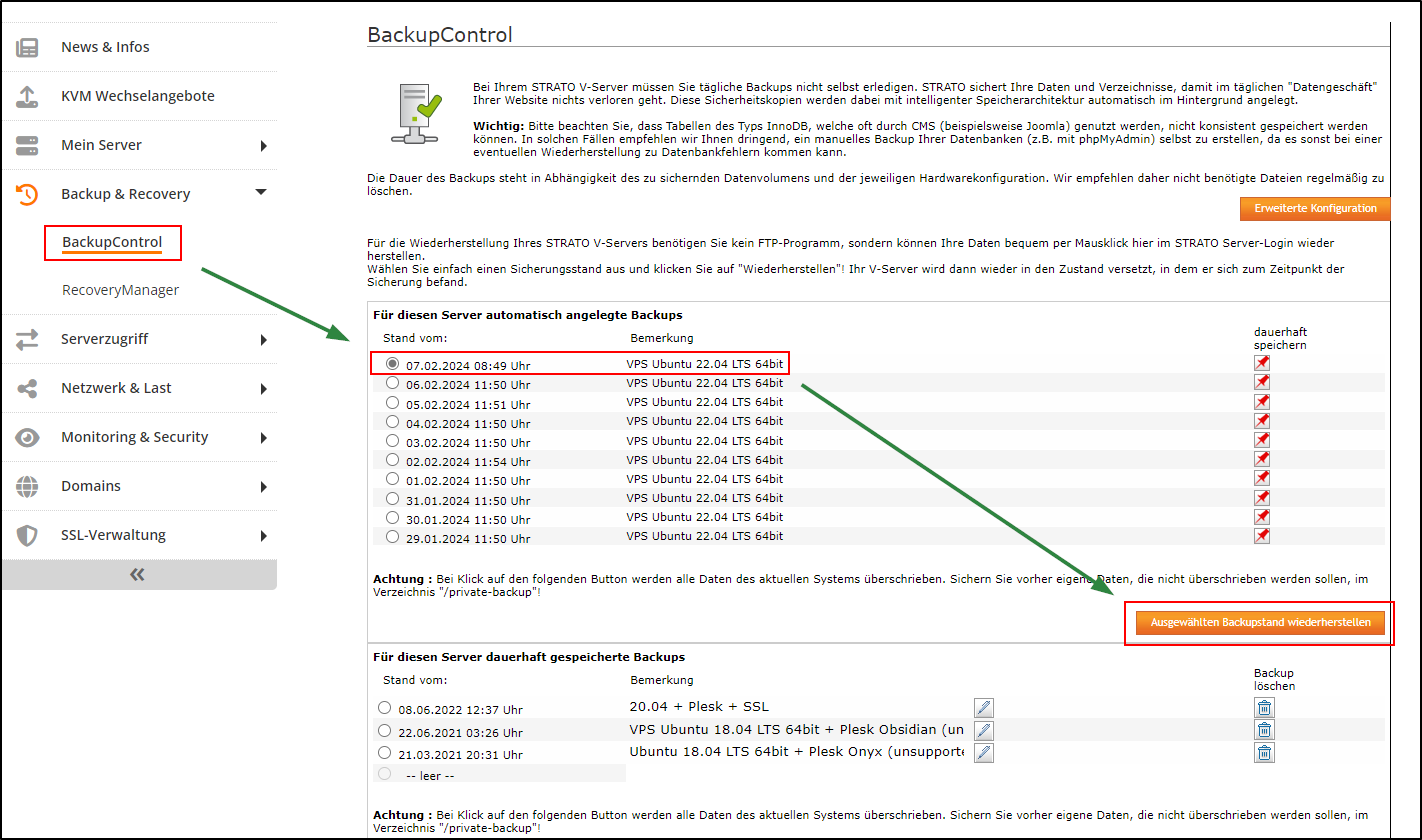 Server: BackupControl Pro/Advanced End of Life | STRATO