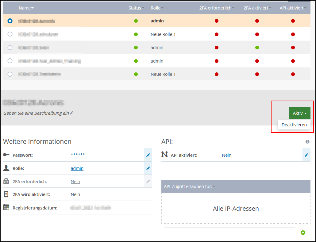Deaktivierung eines Nutzers im Cloud Panel Deaktivierung eines Nutzers im Cloud Panel