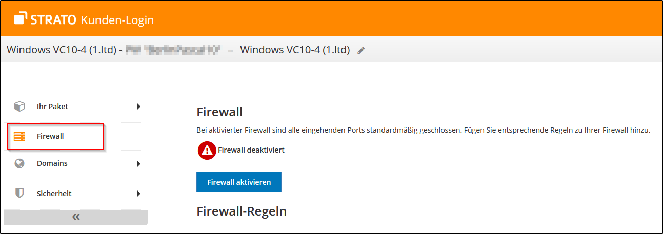 Firewall im Kunden-Login Firewall im Kunden-Login
