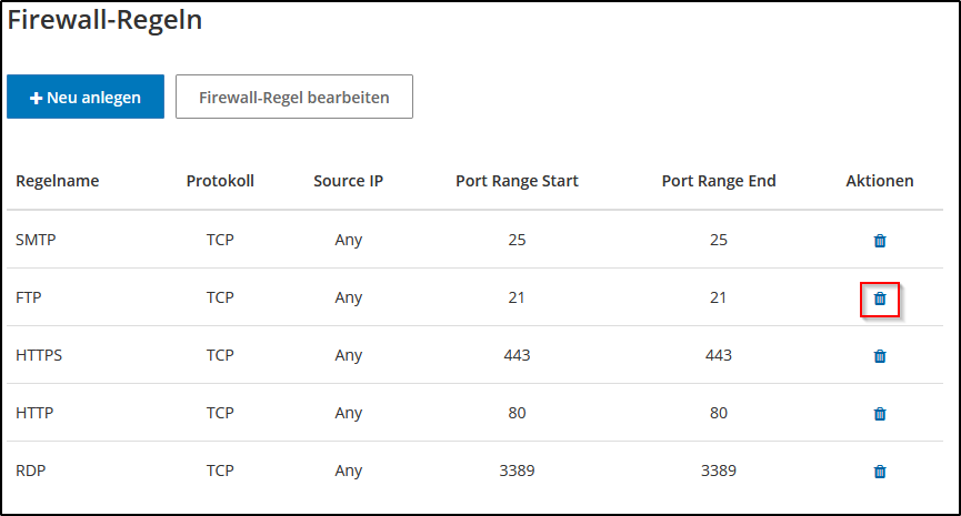 Regel löschen Regel löschen