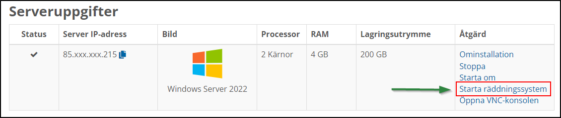 Start of the rescue system Start of the rescue system