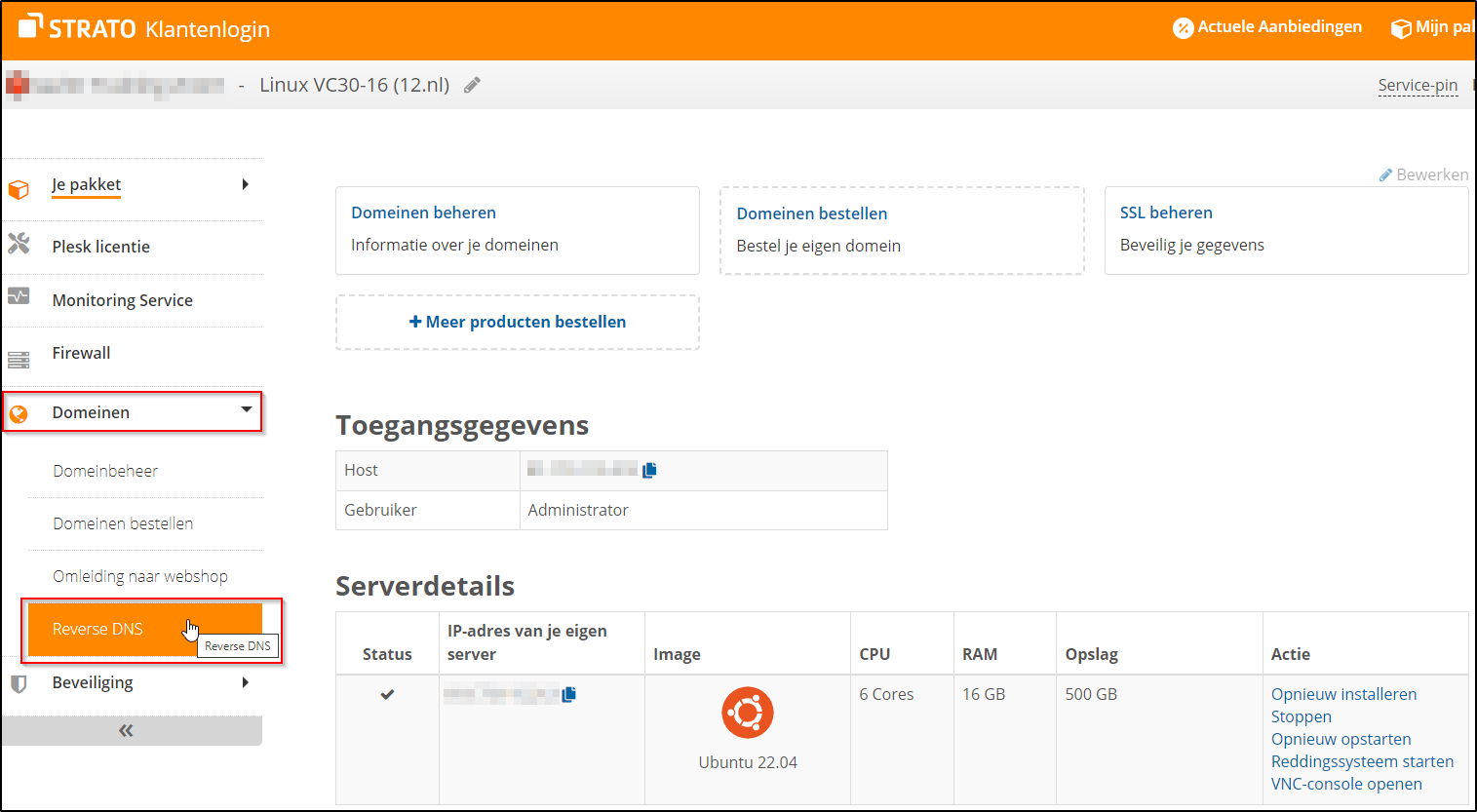 Reverse DNS Menue Reverse DNS Menue