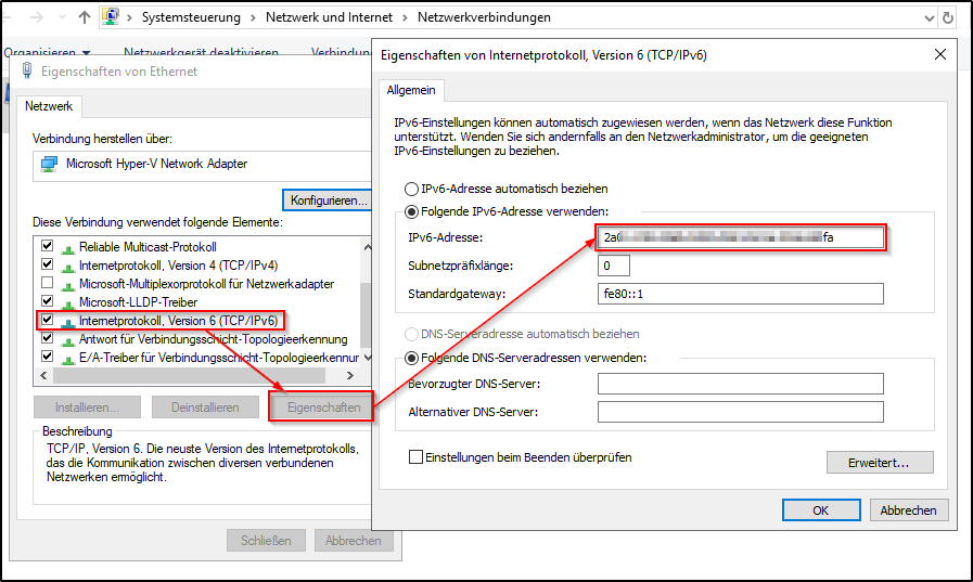 Windows Server IPv6 eintragen Windows Server IPv6 eintragen