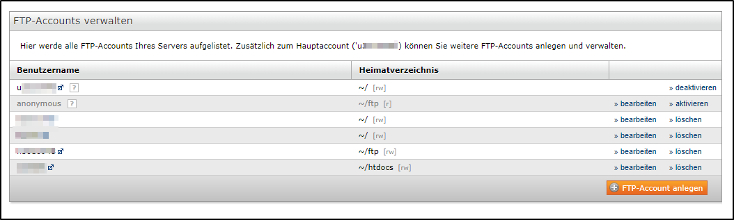 FTP-Accounts bei Managed Servern bearbeiten | STRATO