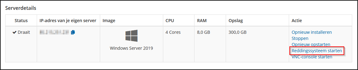 Reddingssysteem starten Reddingssysteem starten
