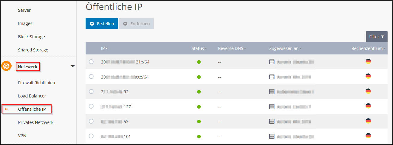 IP-Adressen im Cloud Panel IP-Adressen im Cloud Panel