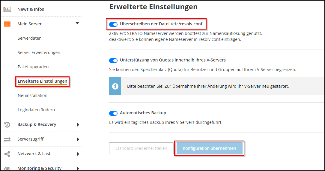 Überschreiben der resolv.conf Überschreiben der resolv.conf