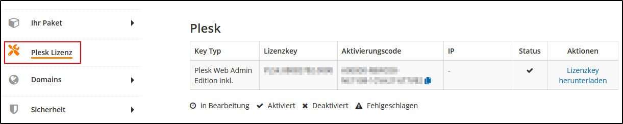 Plesk-Lizenzkey Plesk-Lizenzkey