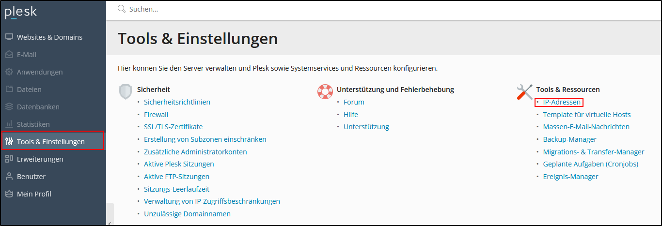 IP-Adressen in Plesk einstellen IP-Adressen in Plesk einstellen