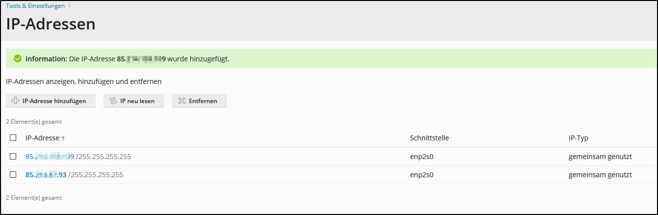 Plesk: IP-Adresse wird angezeigt Plesk: IP-Adresse wird angezeigt