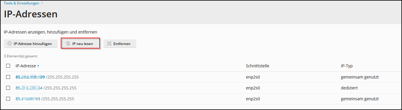 Plesk: IP neu einlesen Plesk: IP neu einlesen