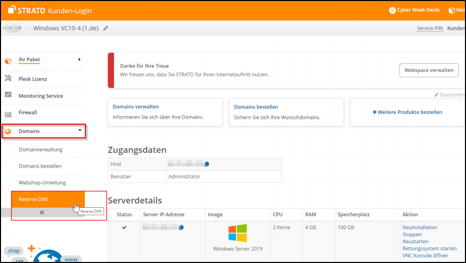 Reverse DNS VC-Server Menueaufruf Reverse DNS VC-Server Menueaufruf