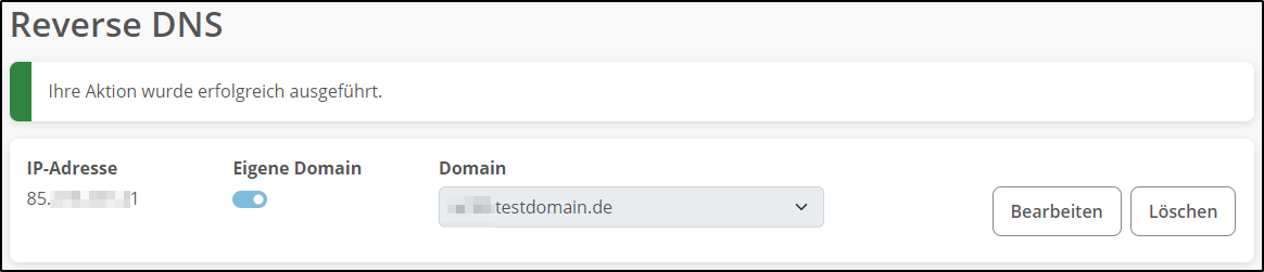 Reverse DNS angelegt Reverse DNS angelegt