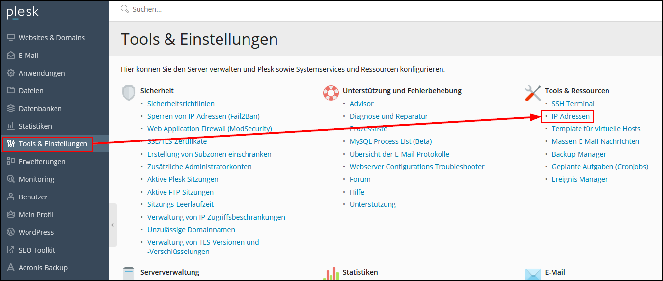 Plesk - Zertifikat der IP zuweisen Plesk - Zertifikat der IP zuweisen