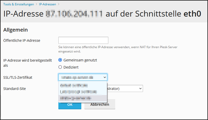 Plesk - SSL der IP endgültig zuweisen Plesk - SSL der IP endgültig zuweisen