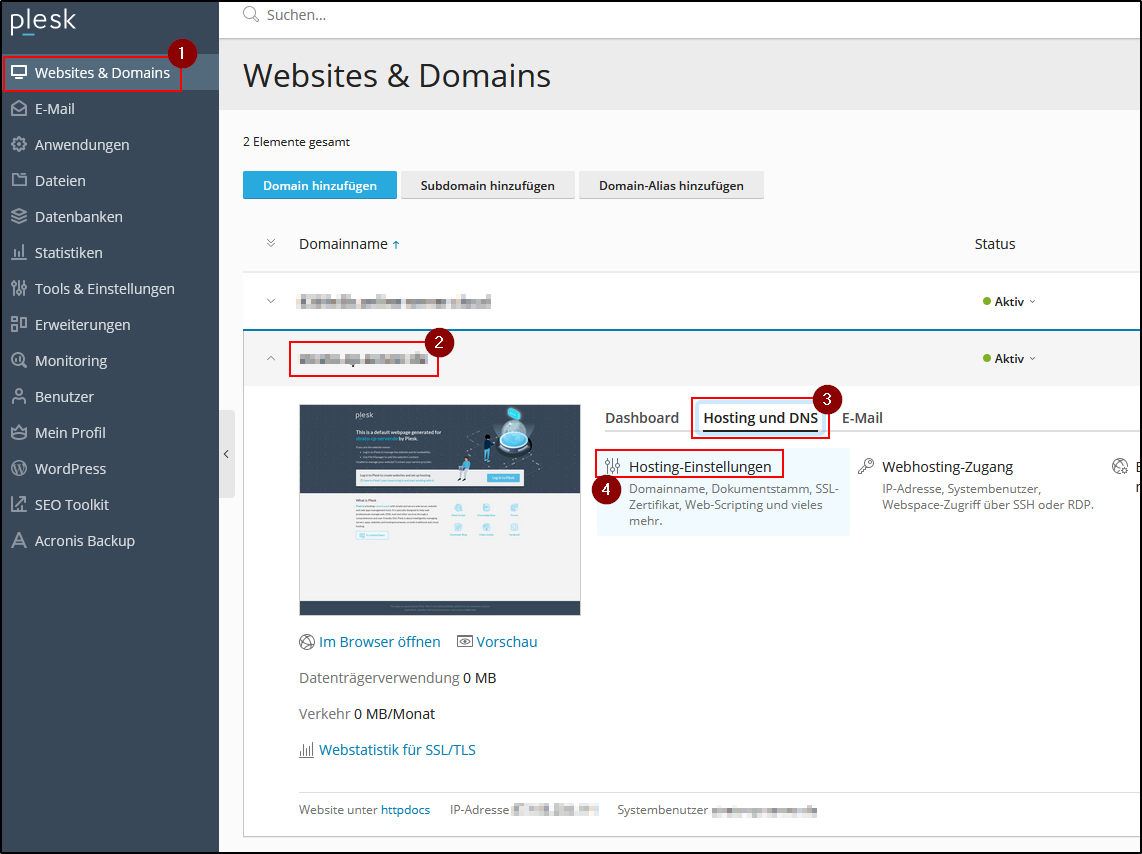 Plesk - Hosting einstellungen Plesk - Hosting einstellungen