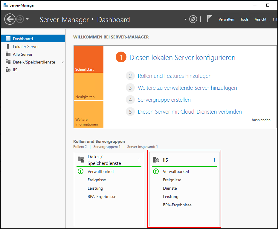 Windows - IIS-Rolle wird angezeigt Windows - IIS-Rolle wird angezeigt