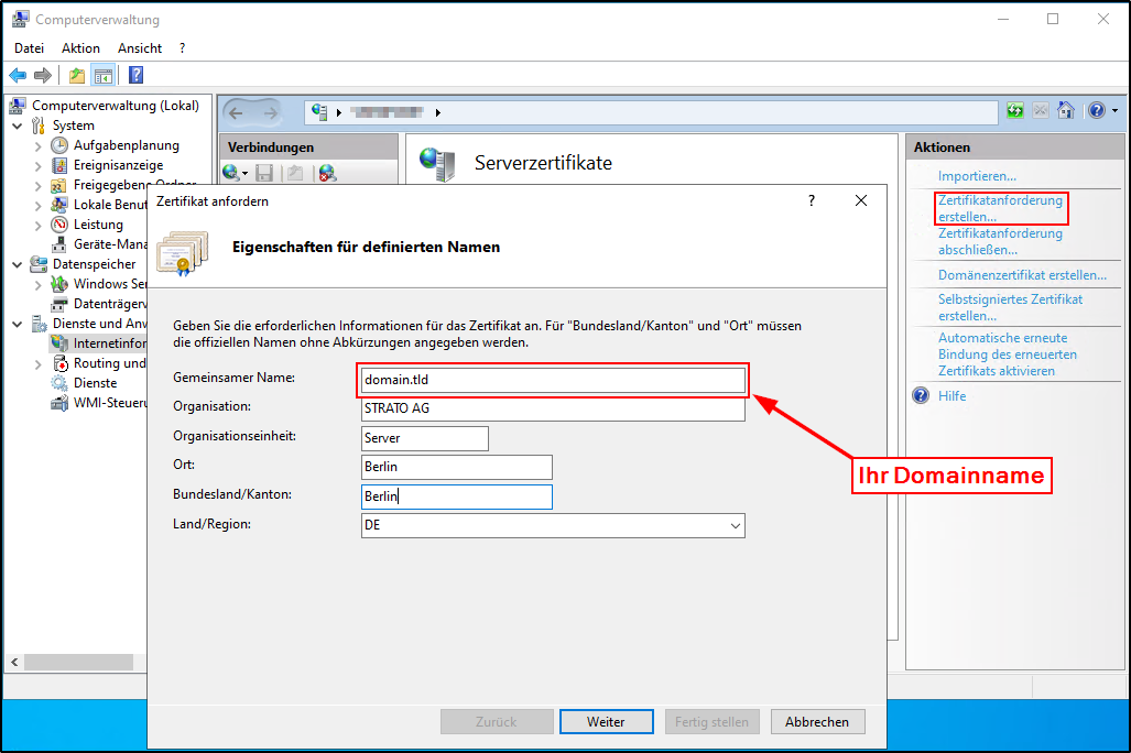 Windows - Zertifikat anfordern Windows - Zertifikat anfordern