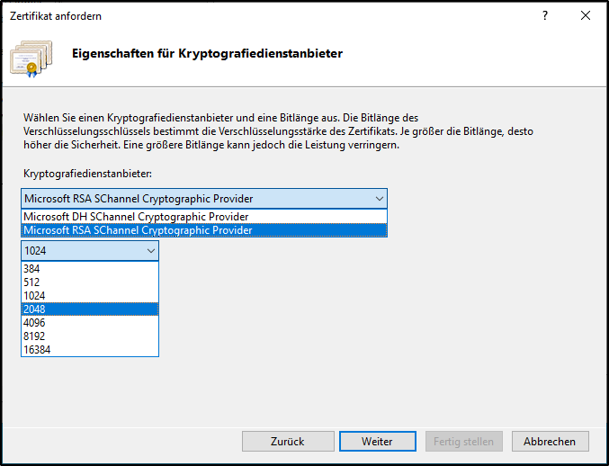 Windows - Krypto-Anbieter auswählen Windows - Krypto-Anbieter auswählen