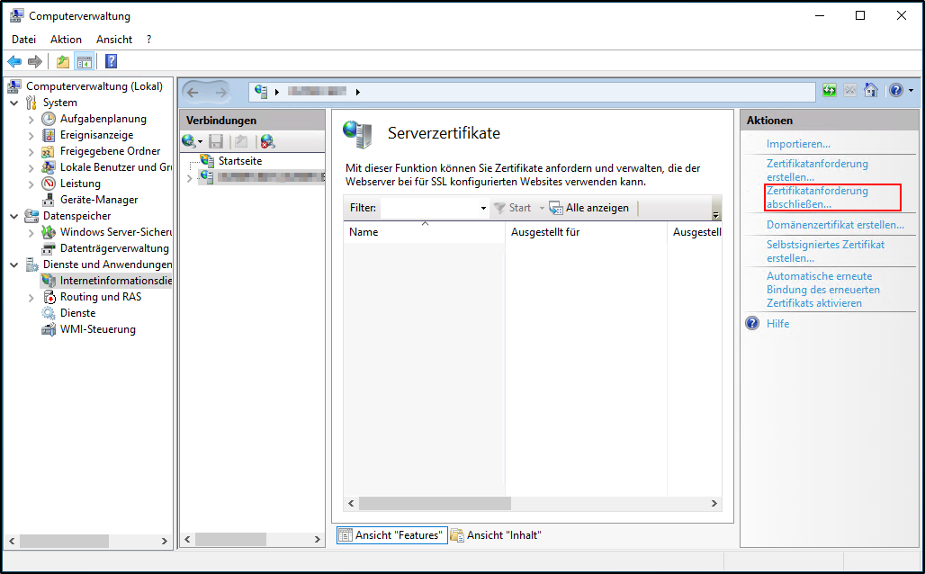 Windows - Zertifikat abschließen Windows - Zertifikat abschließen