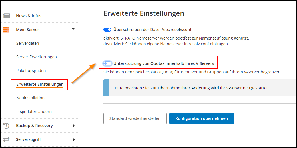 Linux VServer nicht erreichbar STRATO