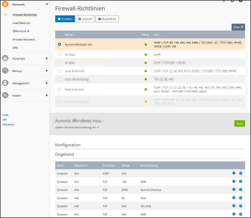 Die Firewall im Cloud Panel Die Firewall im Cloud Panel
