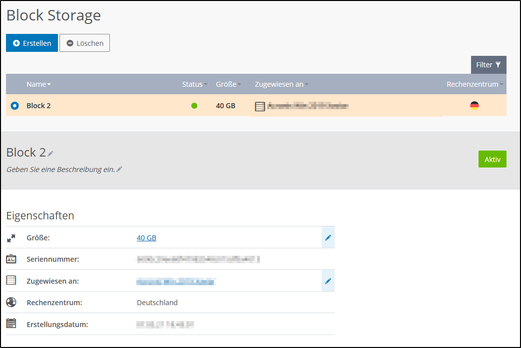 Block Storage im Cloud Panel Block Storage im Cloud Panel