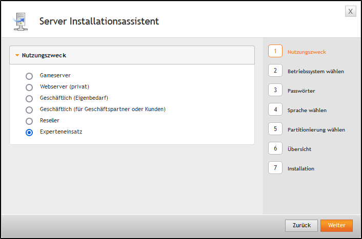 Installations-Wizard: Verwendung auswählen Installations-Wizard: Verwendung auswählen