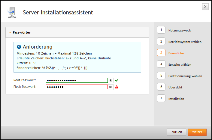 Installations-Wizard: Passwörter festlegen Installations-Wizard: Passwörter festlegen