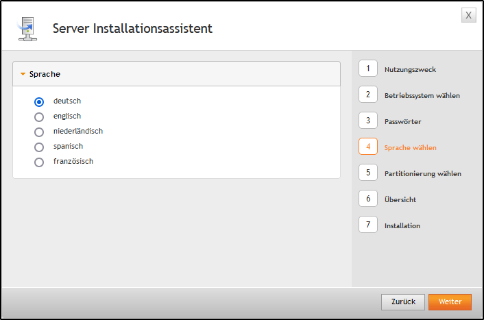 Installations-Wizard: Sprache wählen Installations-Wizard: Sprache wählen