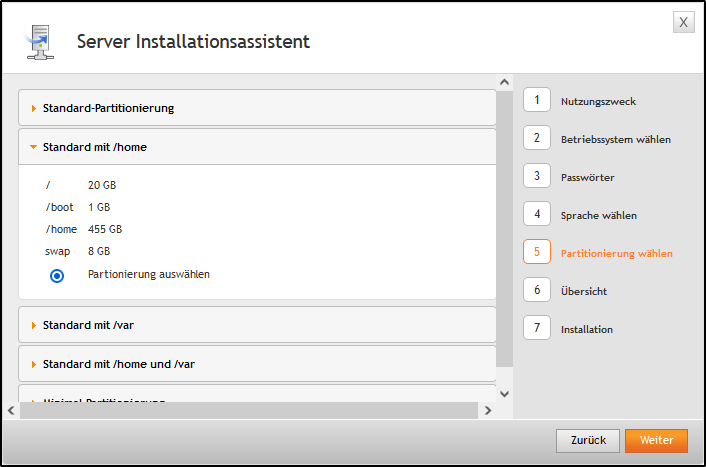 Installations-Wizard: Partitionierung Installations-Wizard: Partitionierung