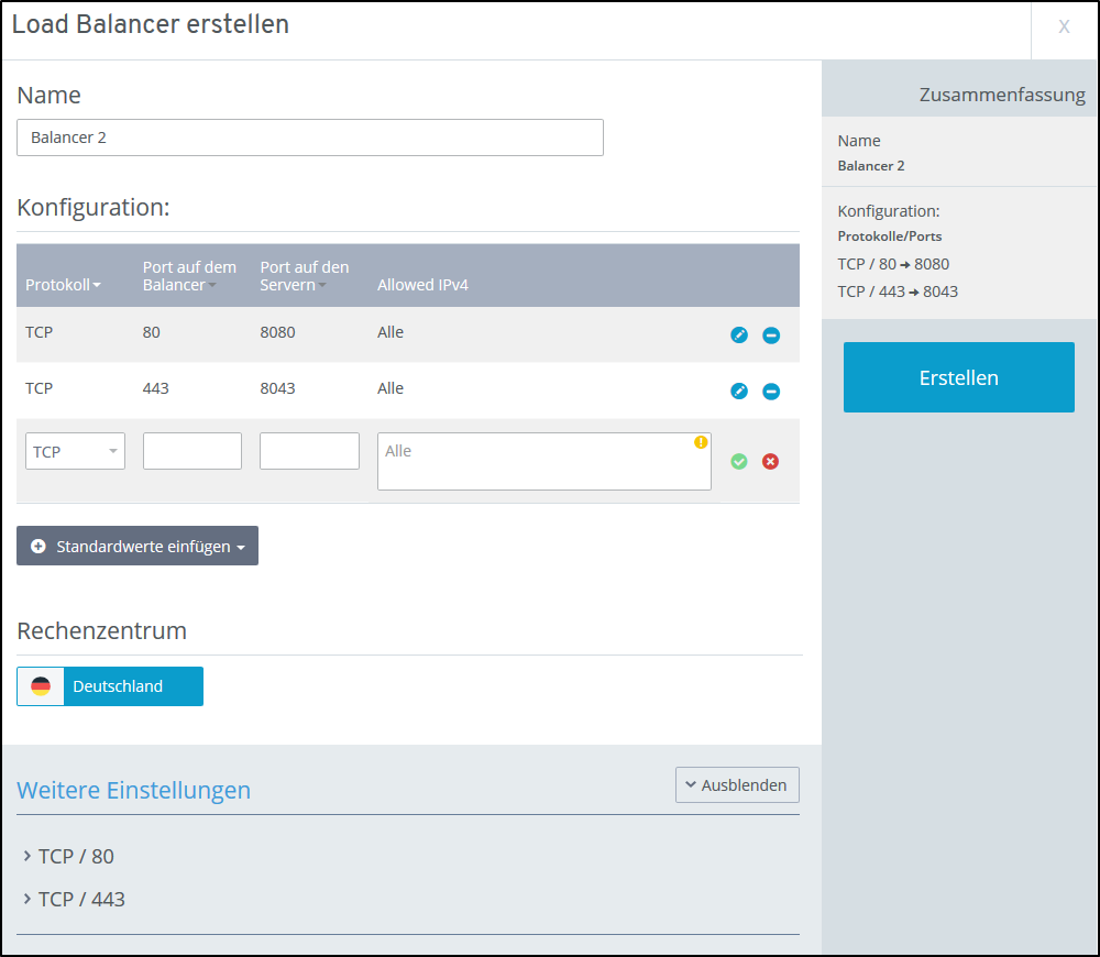 Load Balancer erstellen Load Balancer erstellen